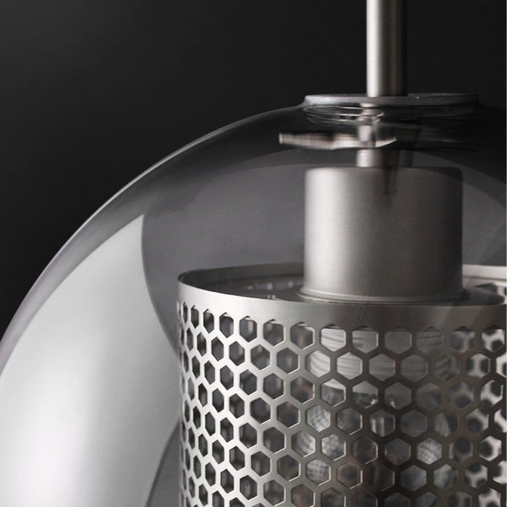 Glass and Perforated Metal Pendant Light, Industrial Style - view 22