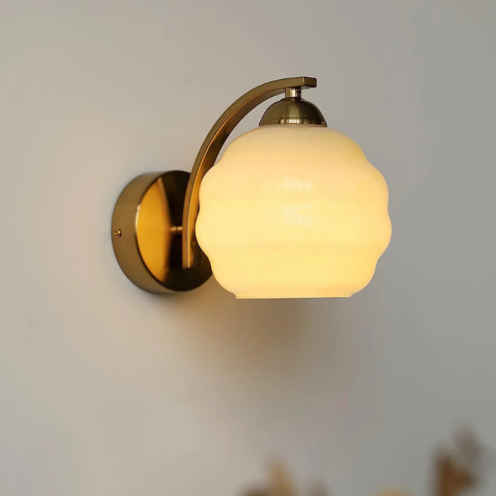 Ribbed Glass Globe Wall Sconce with Gold-Tone Fittings - view 3