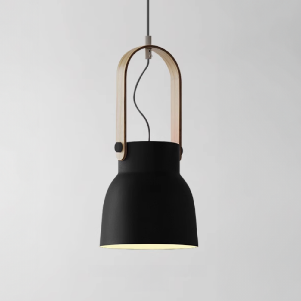 Tapered Metal Pendant Light with Wood-Look Detail - view 19