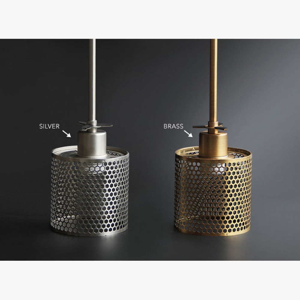 Glass and Perforated Metal Pendant Light, Industrial Style - view 23