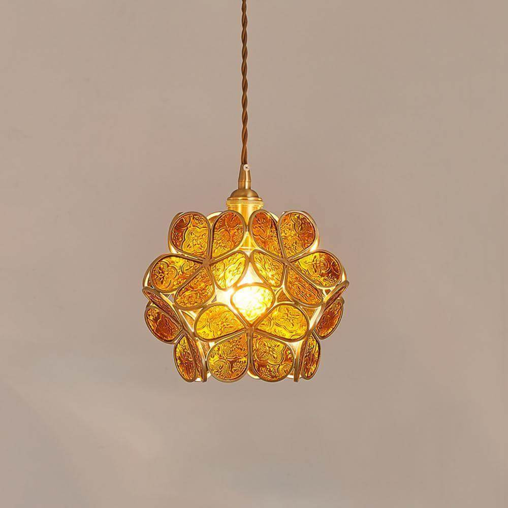 Floral Glass Pendant Light with Brass Fittings - view 10