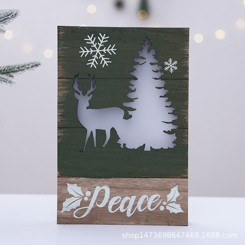 Wooden Peace Christmas Sign with Deer and Pine Tree - product view 2