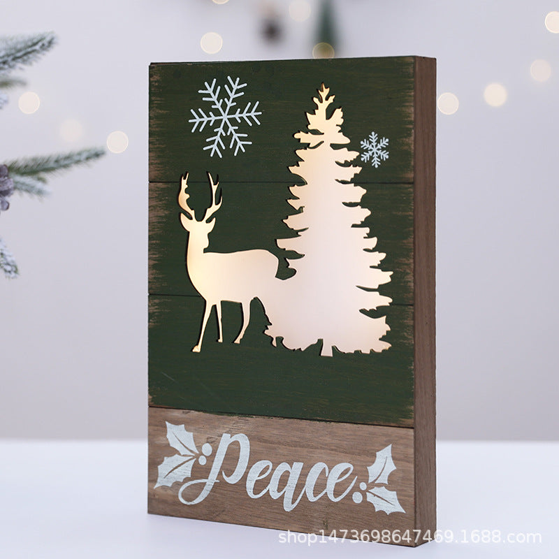 Wooden Peace Christmas Sign with Deer and Pine Tree - product view 3