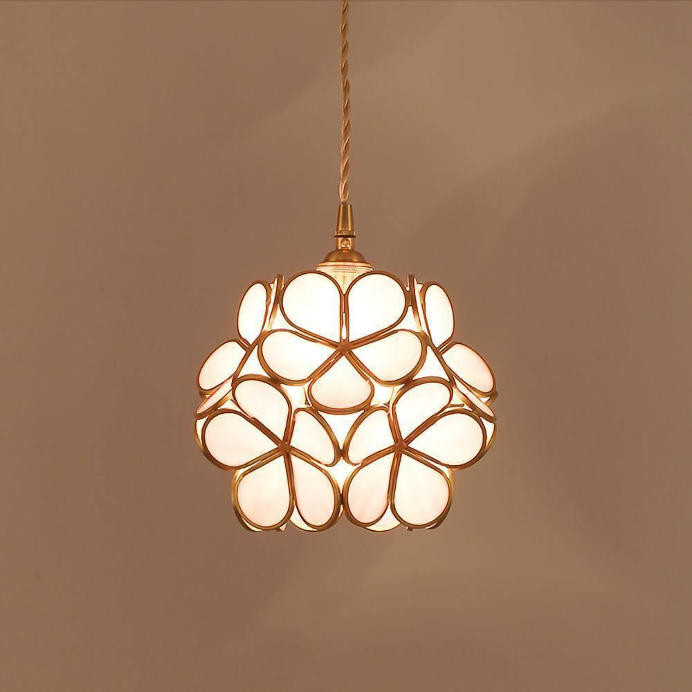 Floral Glass Pendant Light with Brass Fittings - view 3