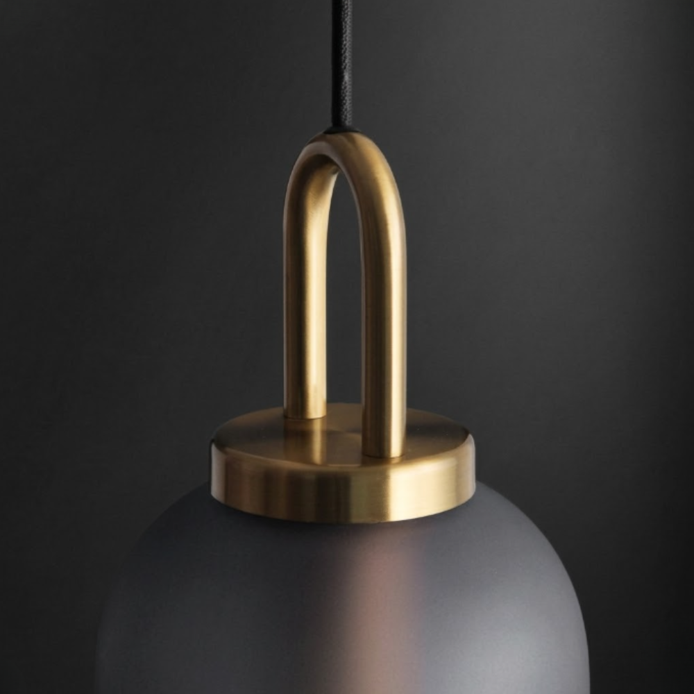 Glass Globe or Capsule Pendant Light with Brass Arch - view 9