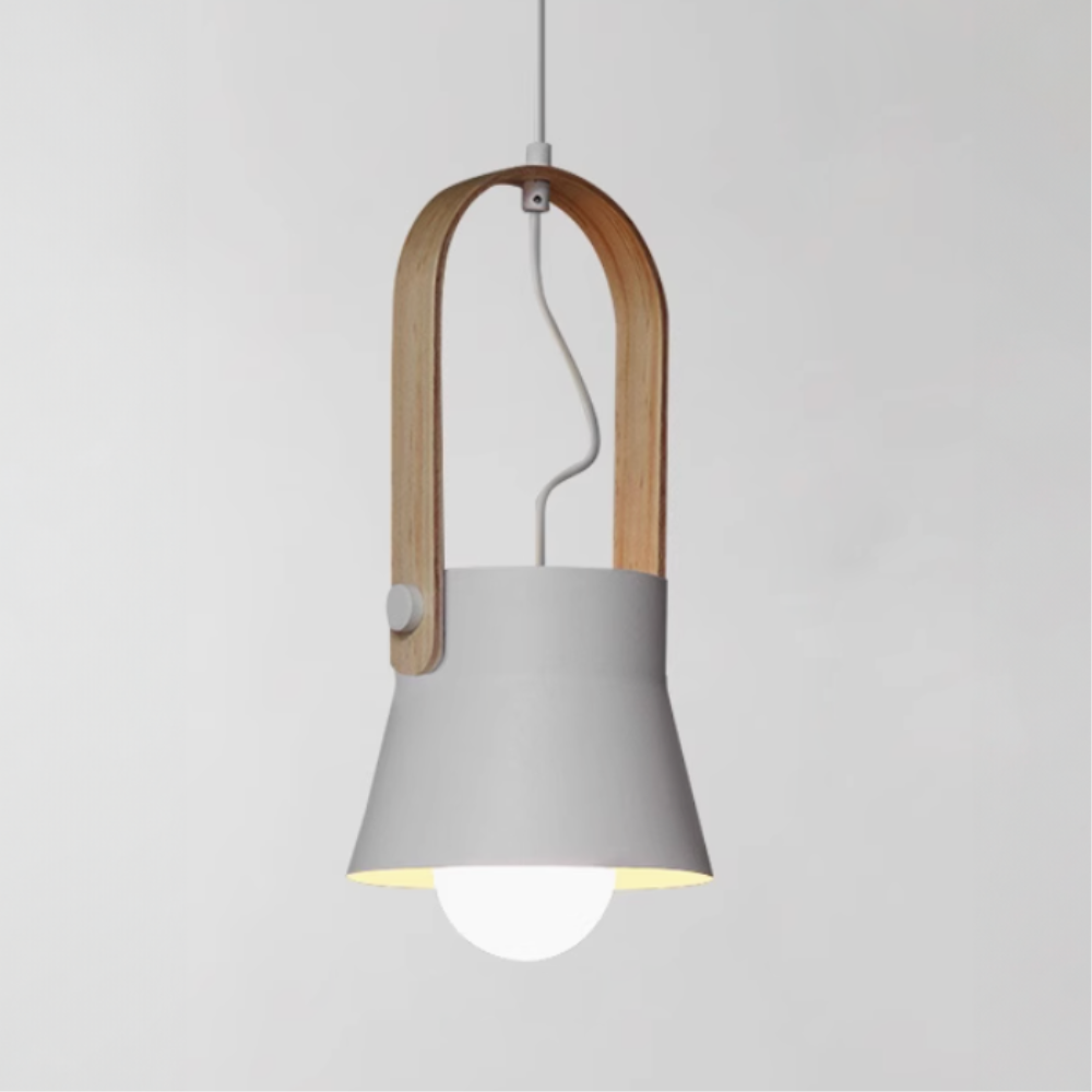 Tapered Metal Pendant Light with Wood-Look Detail - view 20