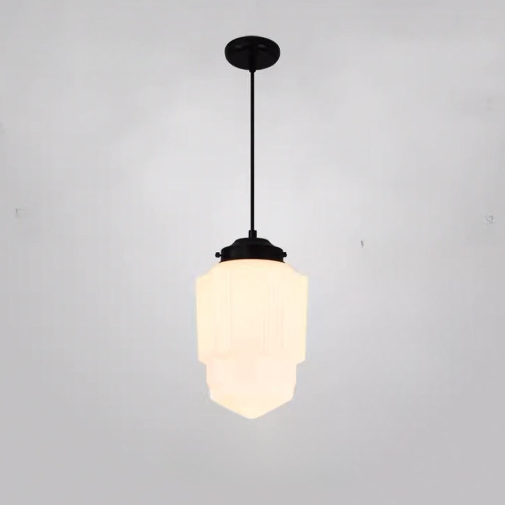 Frosted Glass Pendant Light, Matte White Geometric Designs - view 1
