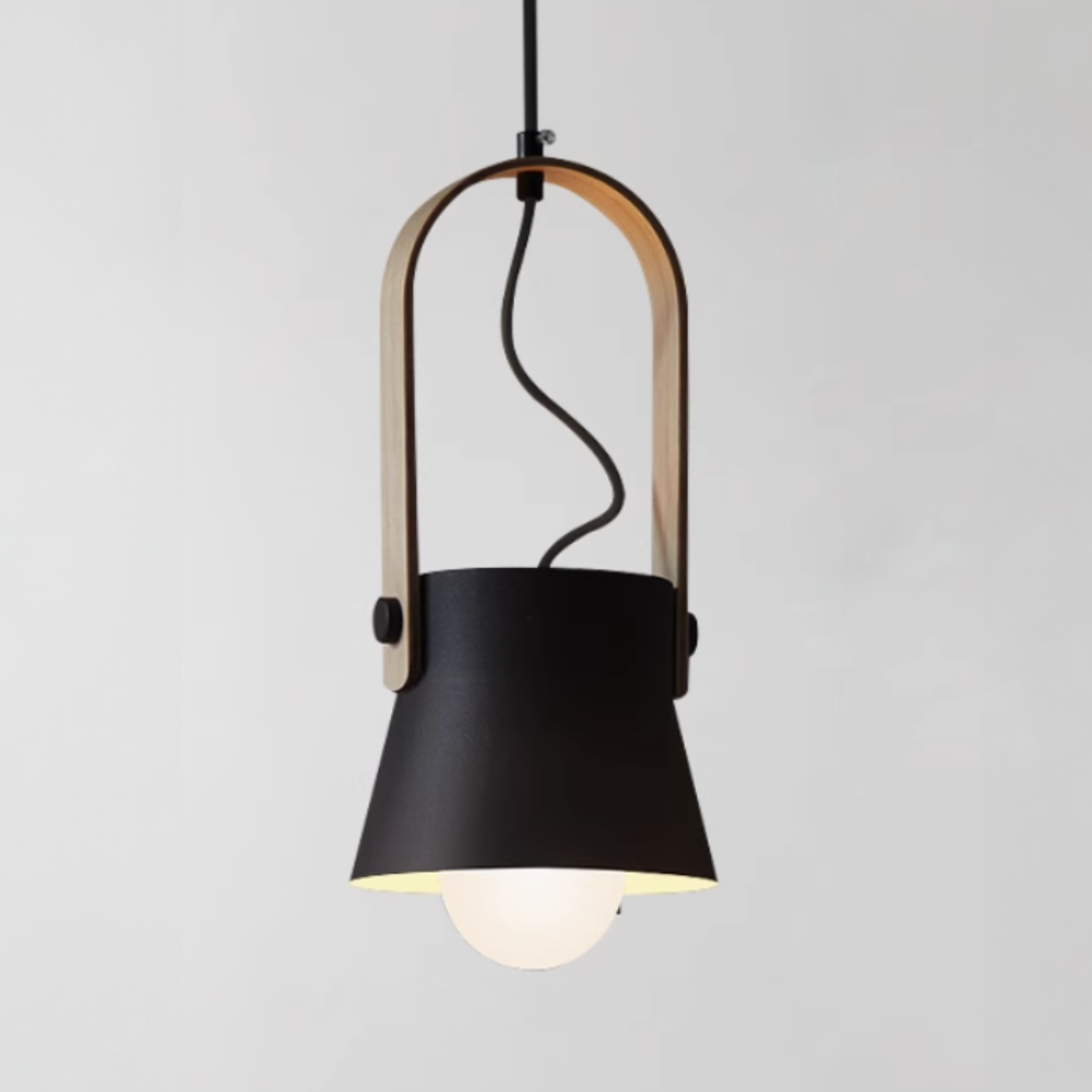 Tapered Metal Pendant Light with Wood-Look Detail - view 21