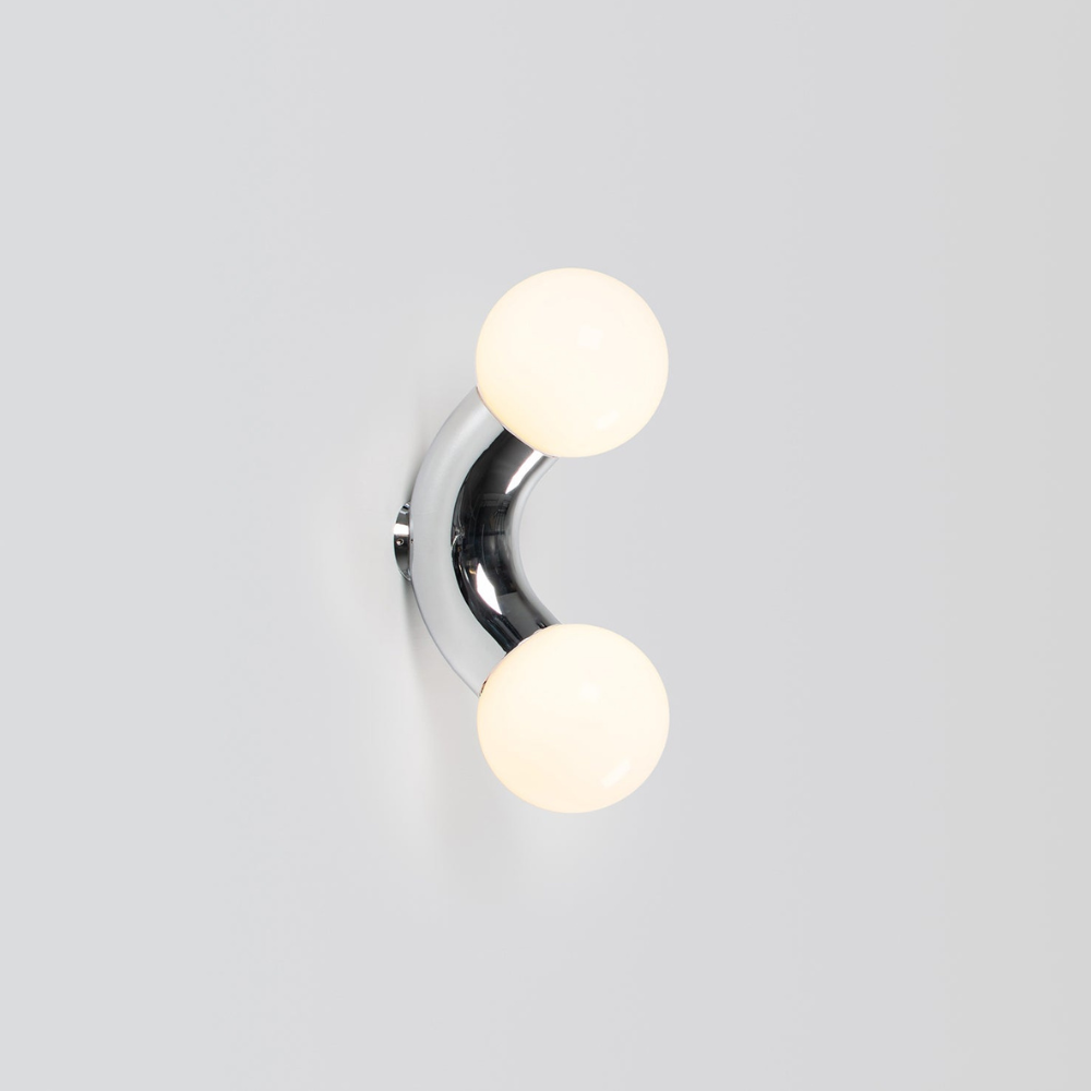 Double Globe Wall Sconce with Curved Metal Arm - view 1