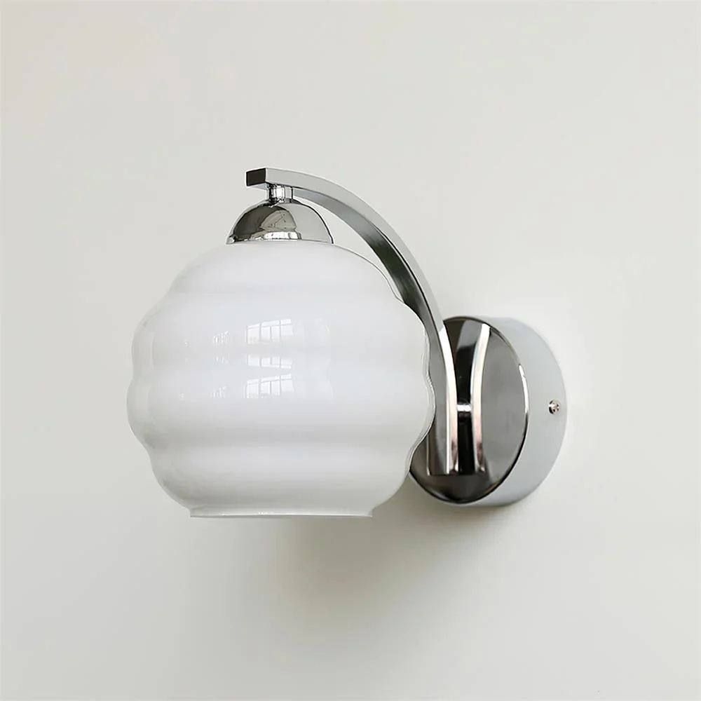 Ribbed Glass Globe Wall Sconce with Gold-Tone Fittings - view 5
