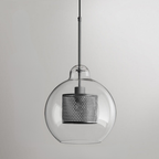 Glass and Perforated Metal Pendant Light, Industrial Style - view 24