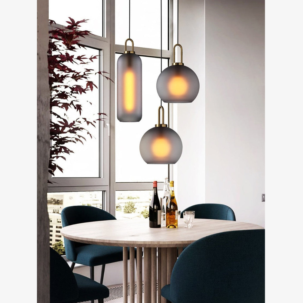 Glass Globe or Capsule Pendant Light with Brass Arch - view 3