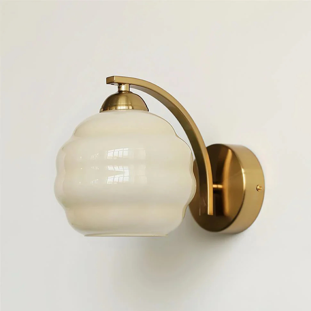 Ribbed Glass Globe Wall Sconce with Gold-Tone Fittings - view 4