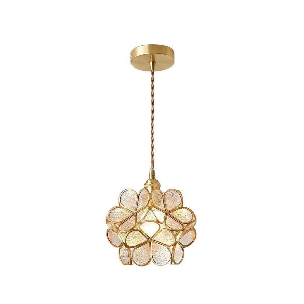 Floral Glass Pendant Light with Brass Fittings - view 7