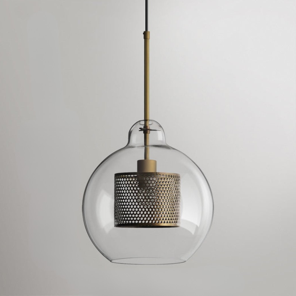 Glass and Perforated Metal Pendant Light, Industrial Style - view 25