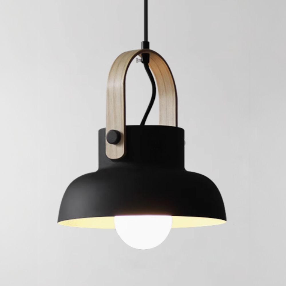 Tapered Metal Pendant Light with Wood-Look Detail - view 23