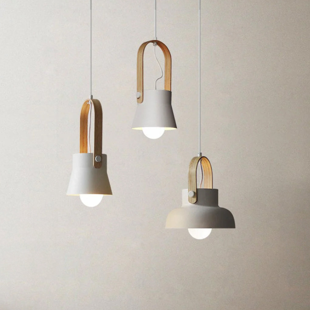Tapered Metal Pendant Light with Wood-Look Detail - view 24