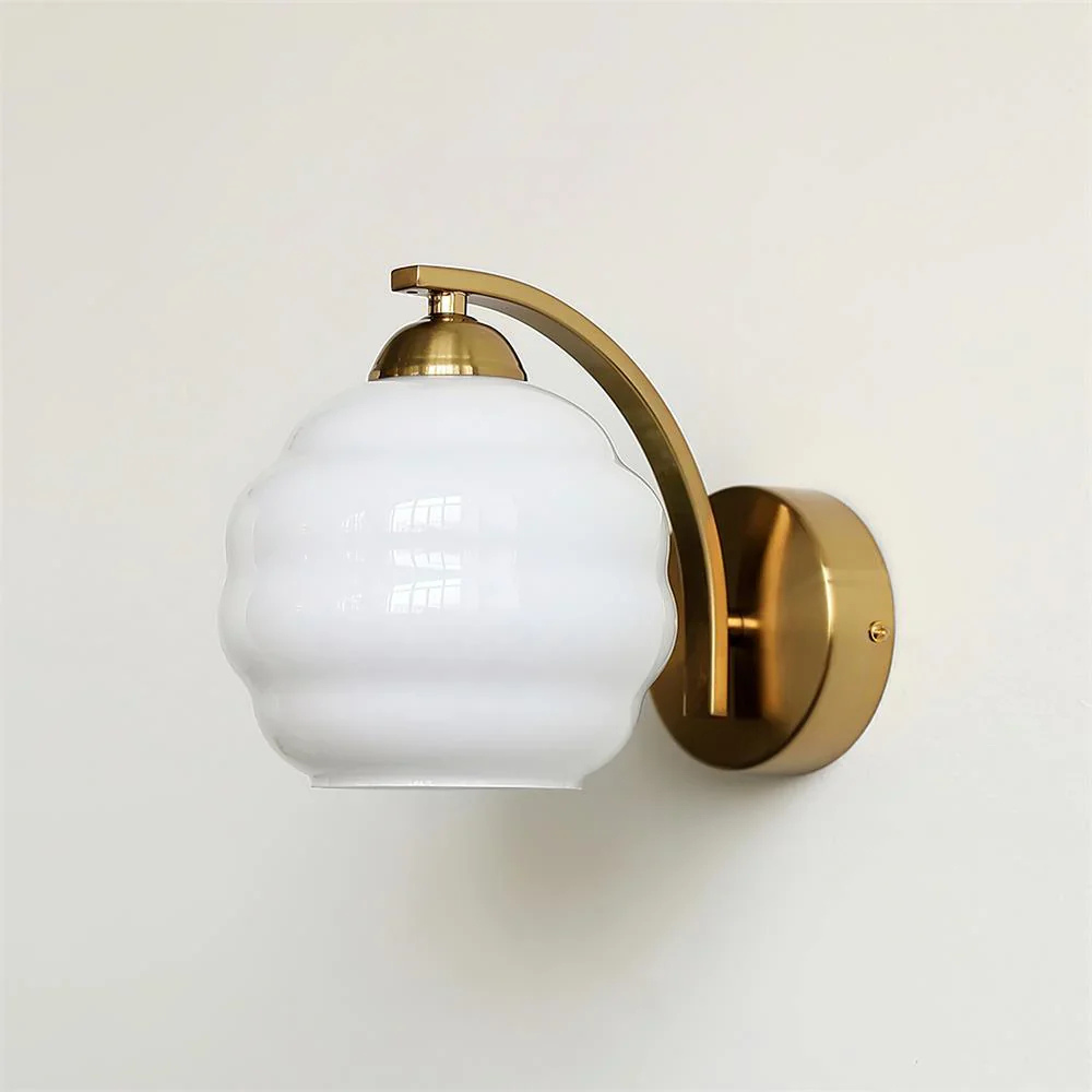 Ribbed Glass Globe Wall Sconce with Gold-Tone Fittings - view 1