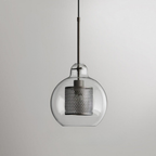 Glass and Perforated Metal Pendant Light, Industrial Style - view 26