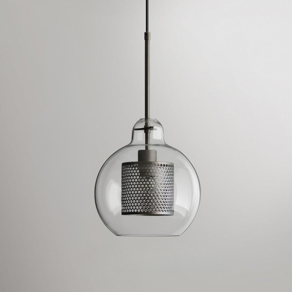 Glass and Perforated Metal Pendant Light, Industrial Style - view 26