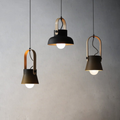 Tapered Metal Pendant Light with Wood-Look Detail - view 1