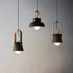 Tapered Metal Pendant Light with Wood-Look Detail - view 1