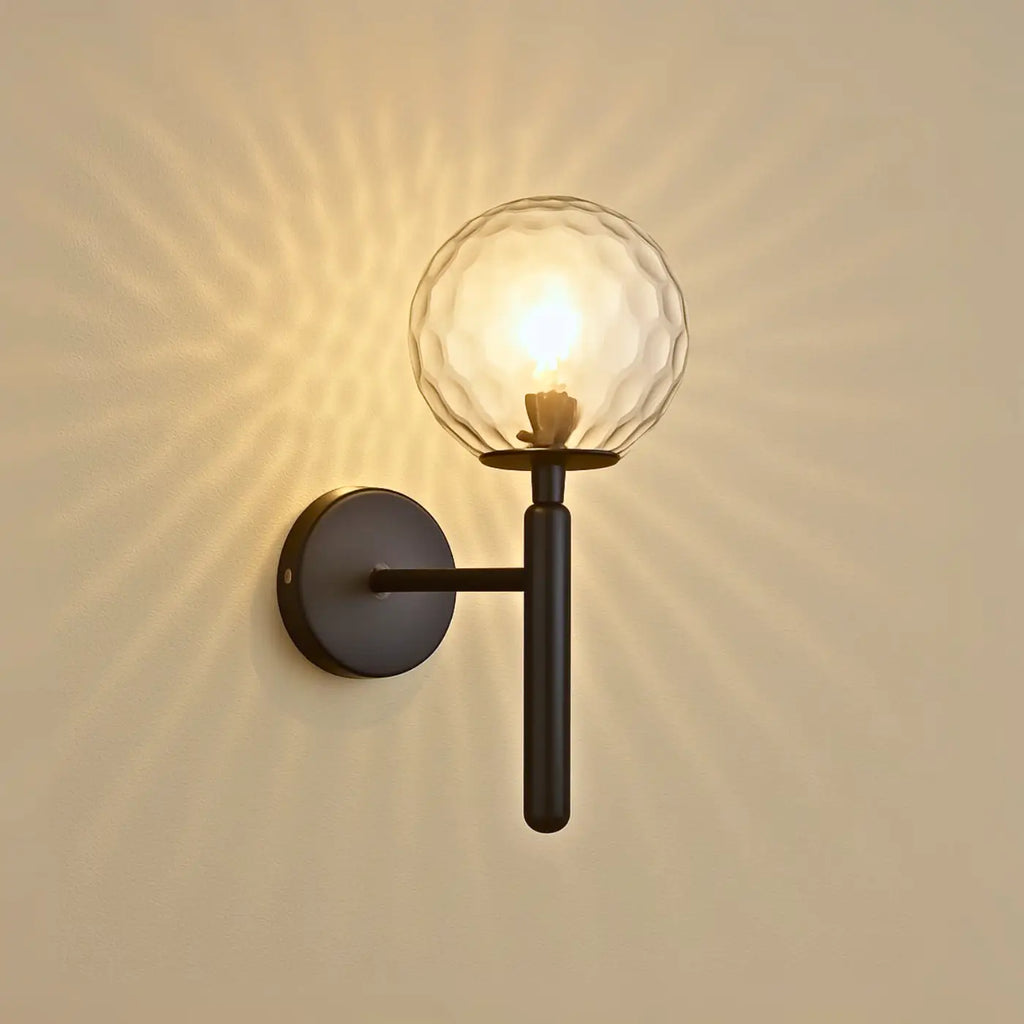 Glass Globe Wall Sconce with Black or Gold-Tone Frame - view 2