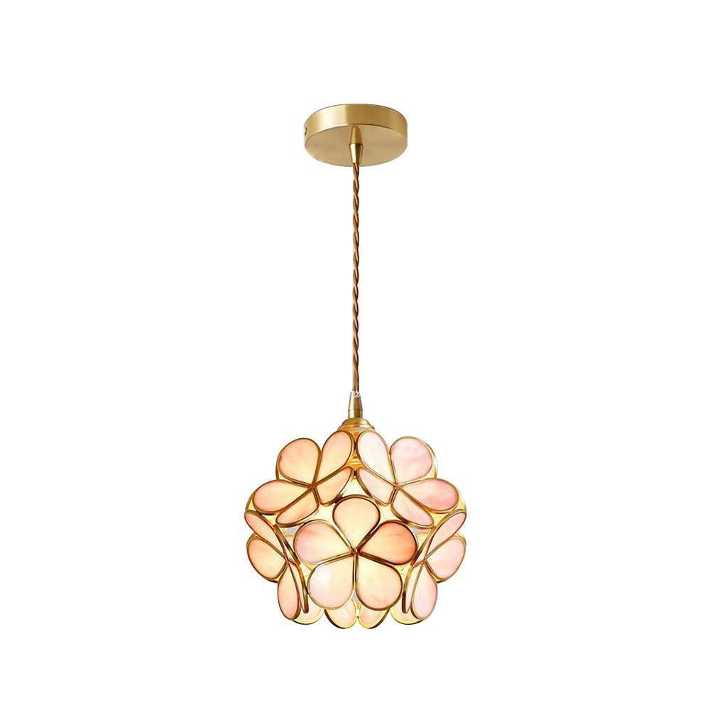Floral Glass Pendant Light with Brass Fittings - view 5