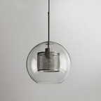 Glass and Perforated Metal Pendant Light, Industrial Style - view 28