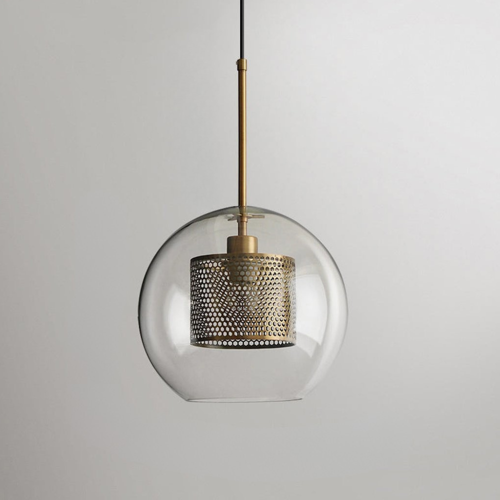 Glass and Perforated Metal Pendant Light, Industrial Style - view 29