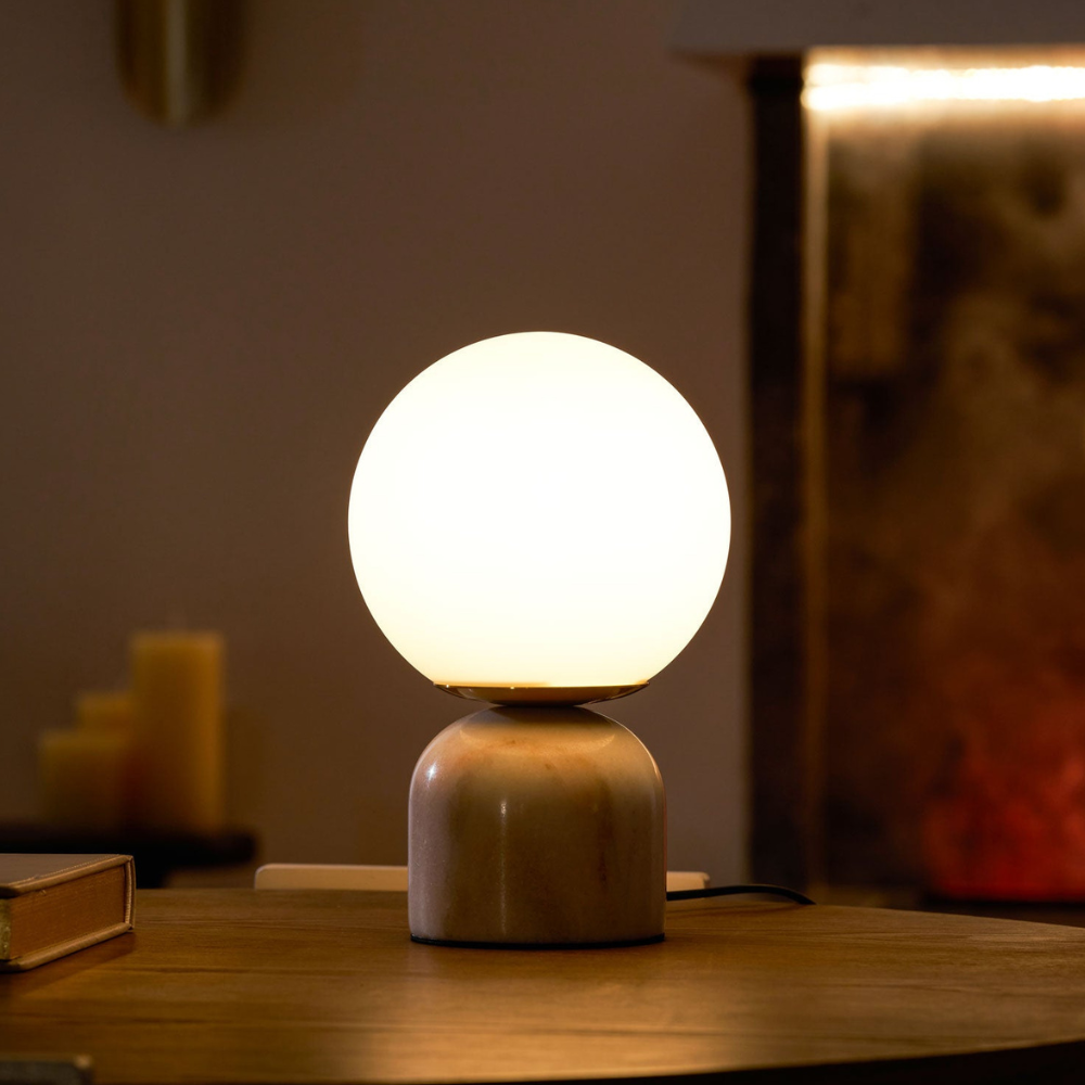 Marble Base Glass Globe Table Lamp, UK Plug - view 3