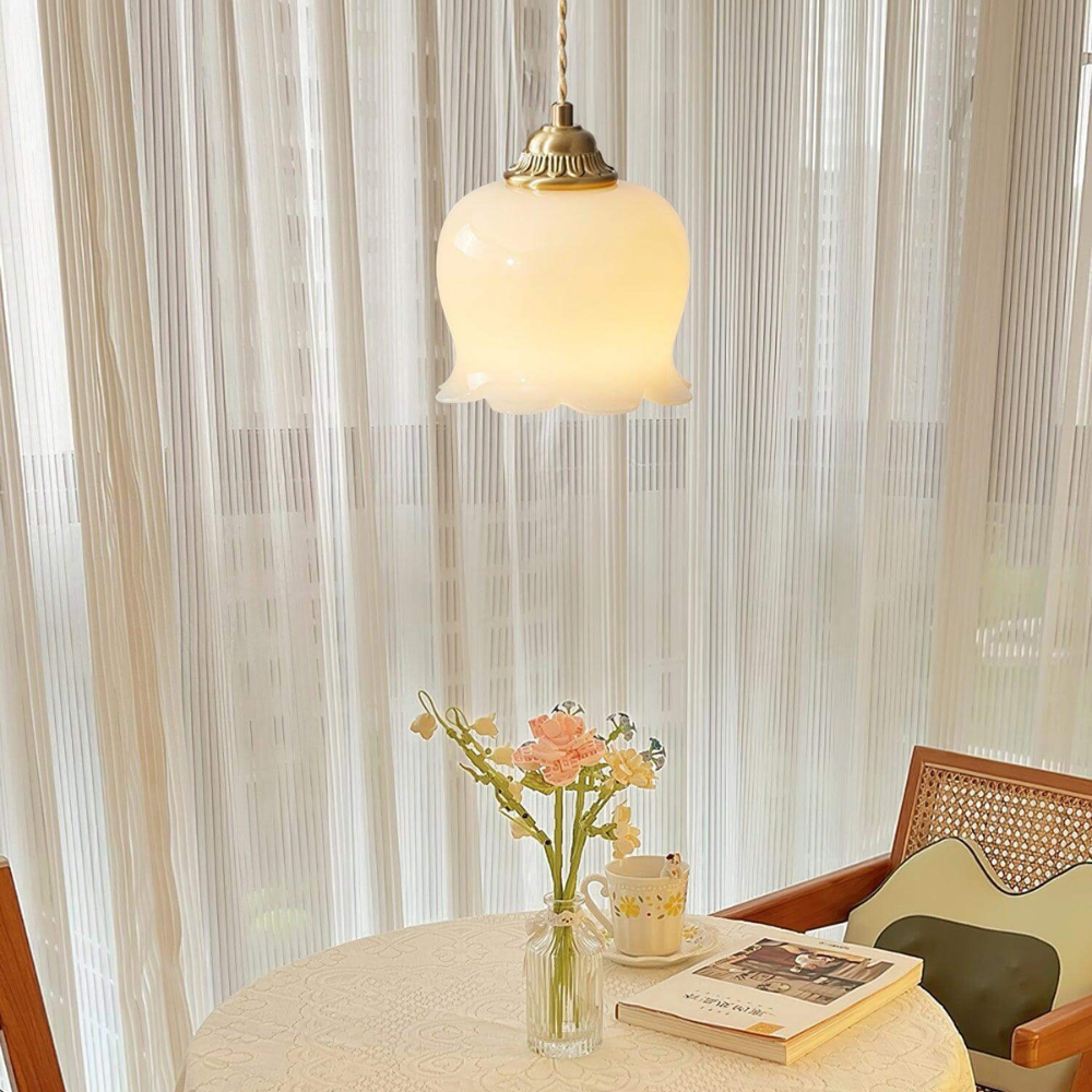 Floral Resin Pendant Light with Brass Hardware - view 16