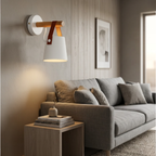 Wood-Arm Wall Sconce with Leather Strap and Cone Shade - view 3