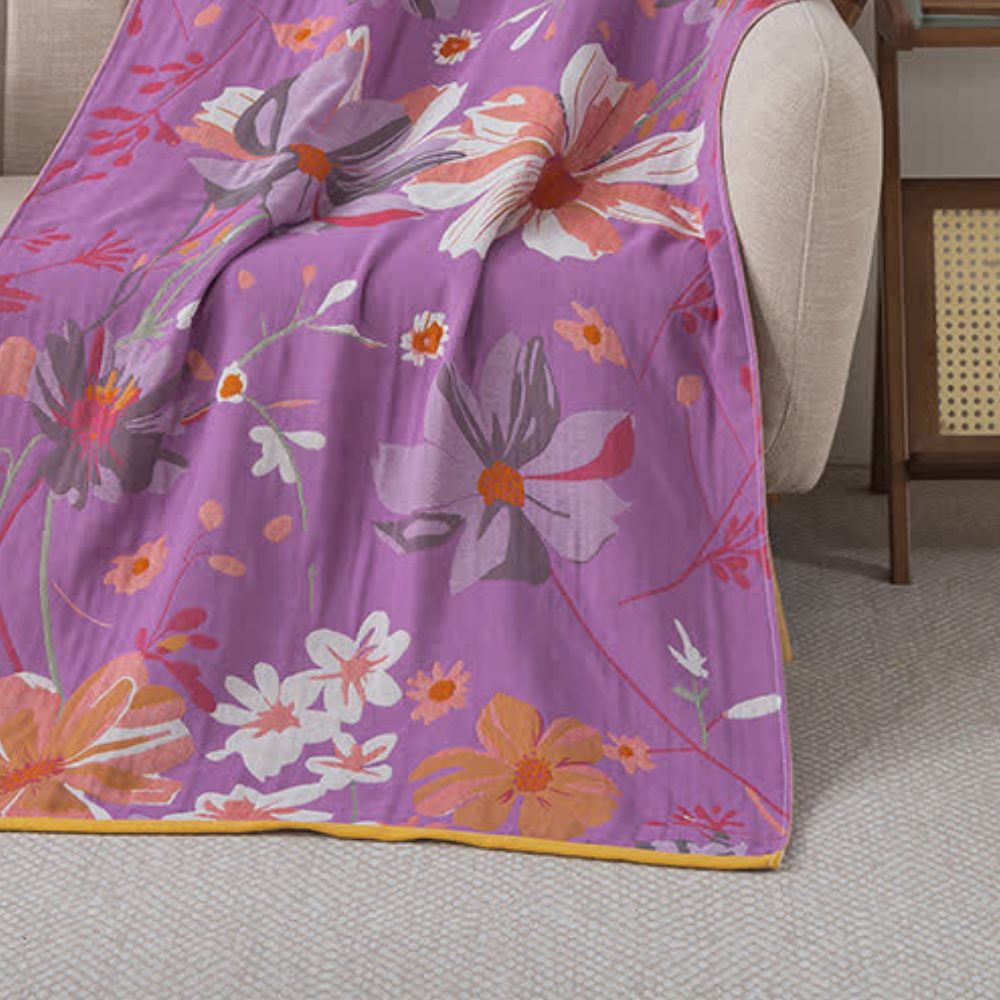 Purple Wildflower Cotton Gauze Bath Towel – image 1