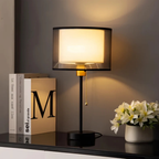 Double Fabric Shade Table Lamp with Metal Base, UK Plug - view 6