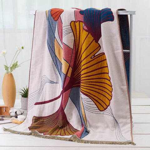 Ginkgo Leaf Cotton Towel with Tassels – image 4