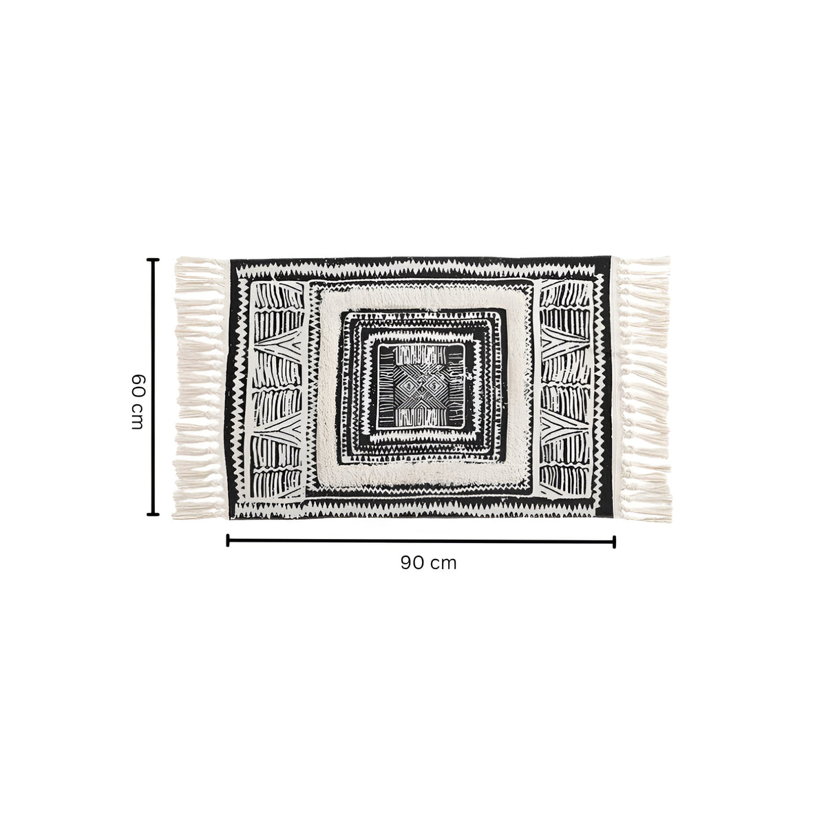 Black and White Geometric Tassel Rug – image 5