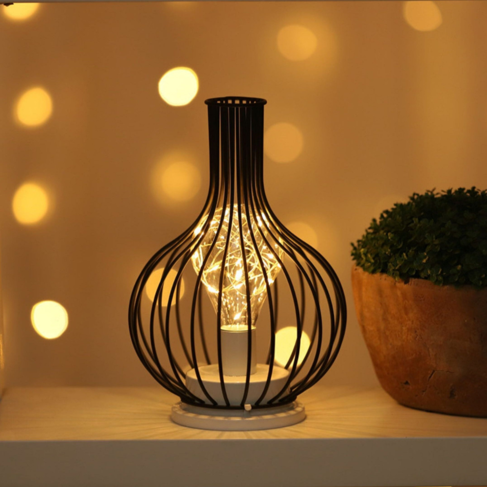 Bottle-Shaped Metal Table Lamp with Warm String Lights - view 1