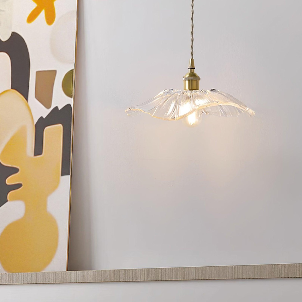 Ribbed Glass Flower Pendant Light with Copper Fittings - view 14