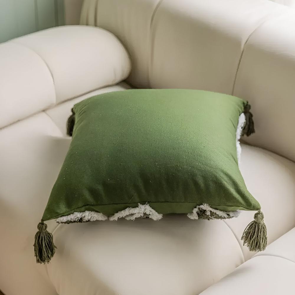 Tufted Leaf Cushion Cover with Corner Tassels – image 3