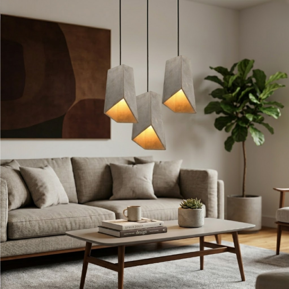 Asymmetric Concrete Pendant Light with Braided Cord - view 2