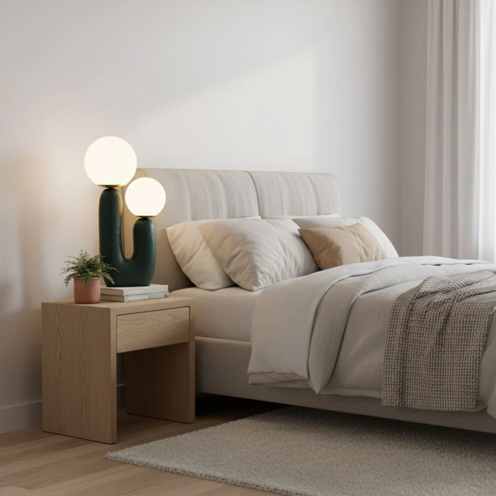 U-Shaped Resin Table Lamp with Twin Glass Globes, UK Plug - view 6