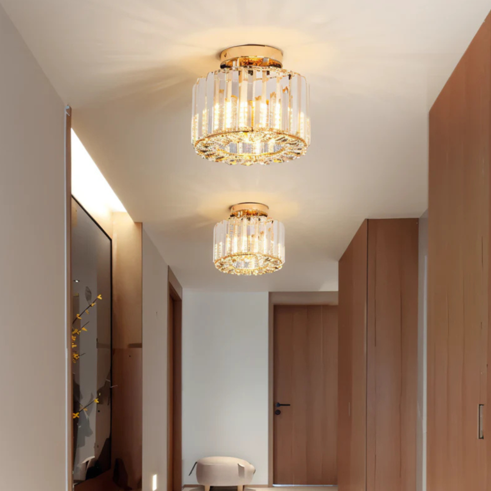Crystal Prism Flush Ceiling Light with Cylindrical Frame - view 6
