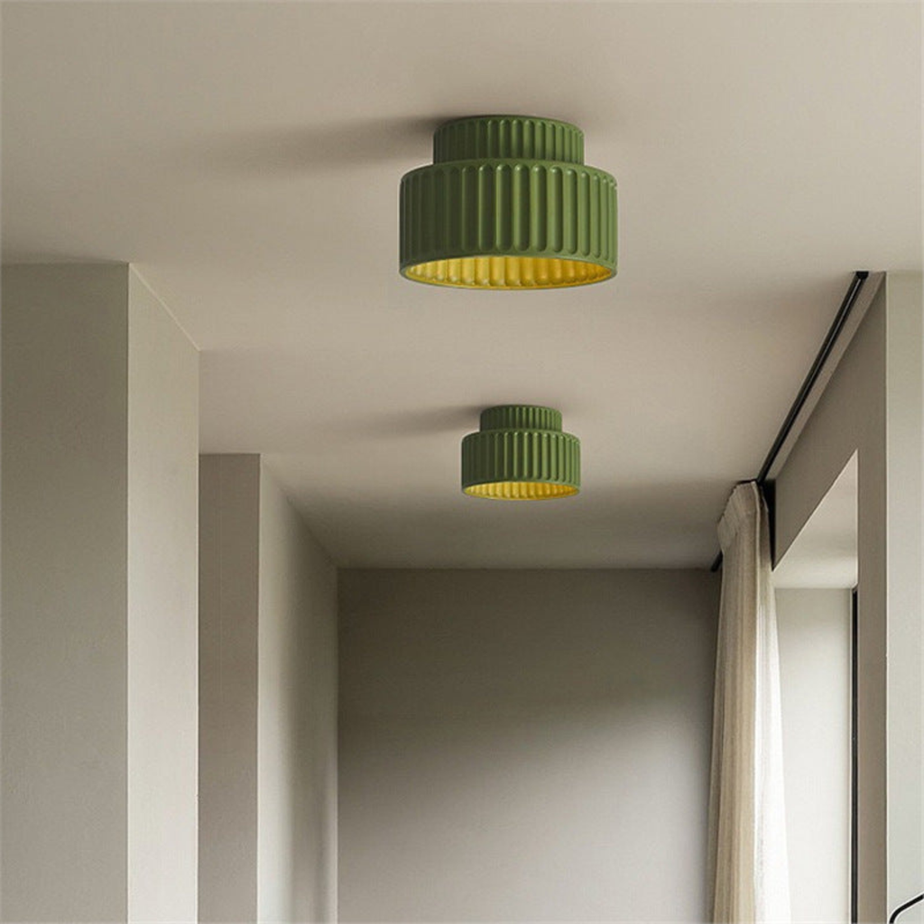 Pleated Ceramic Flush Ceiling Light, Ribbed Design - view 4