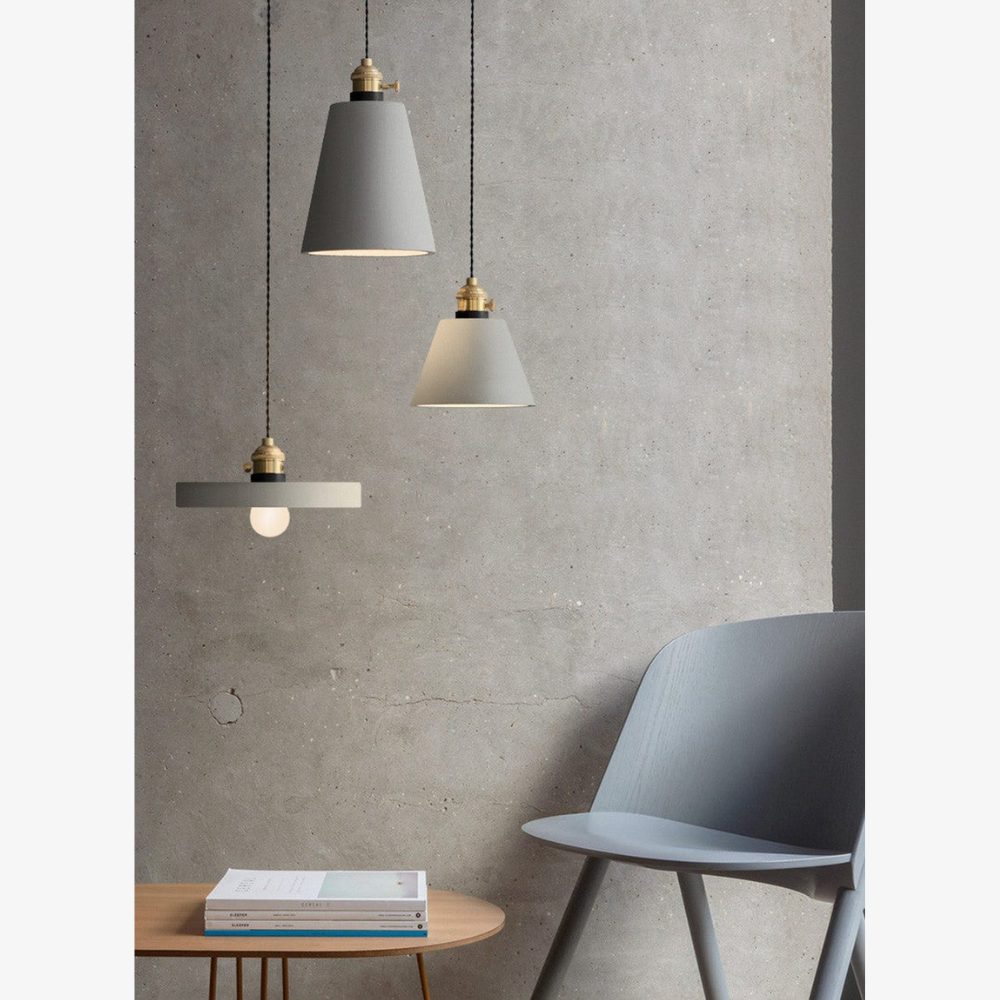 Geometric Concrete Pendant Light with Brass Detail - view 3