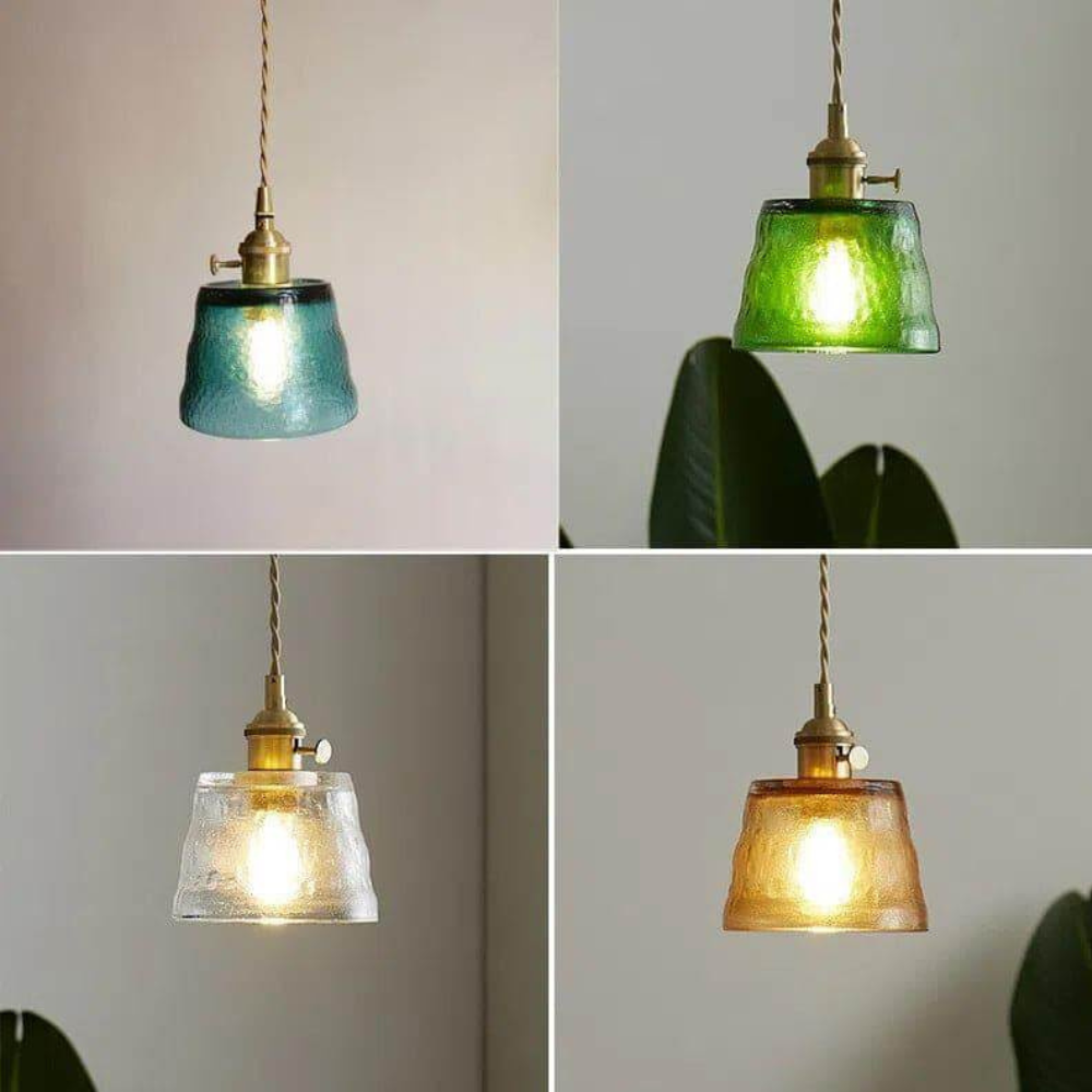 Hammered Glass Pendant Light with Brass Hardware - view 17