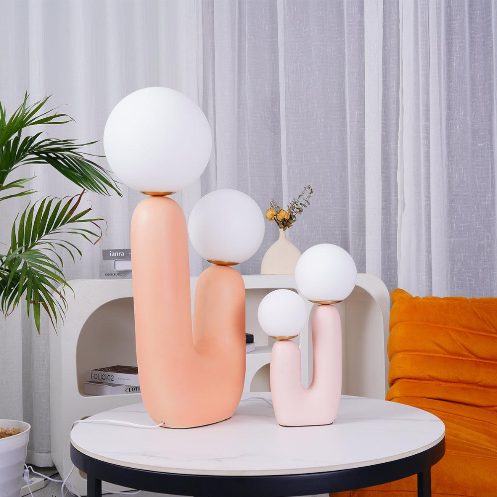 U-Shaped Resin Table Lamp with Twin Glass Globes, UK Plug - view 18