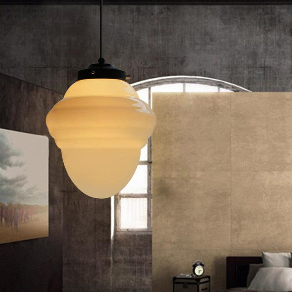 Frosted Glass Pendant Light, Matte White Geometric Designs - view 3