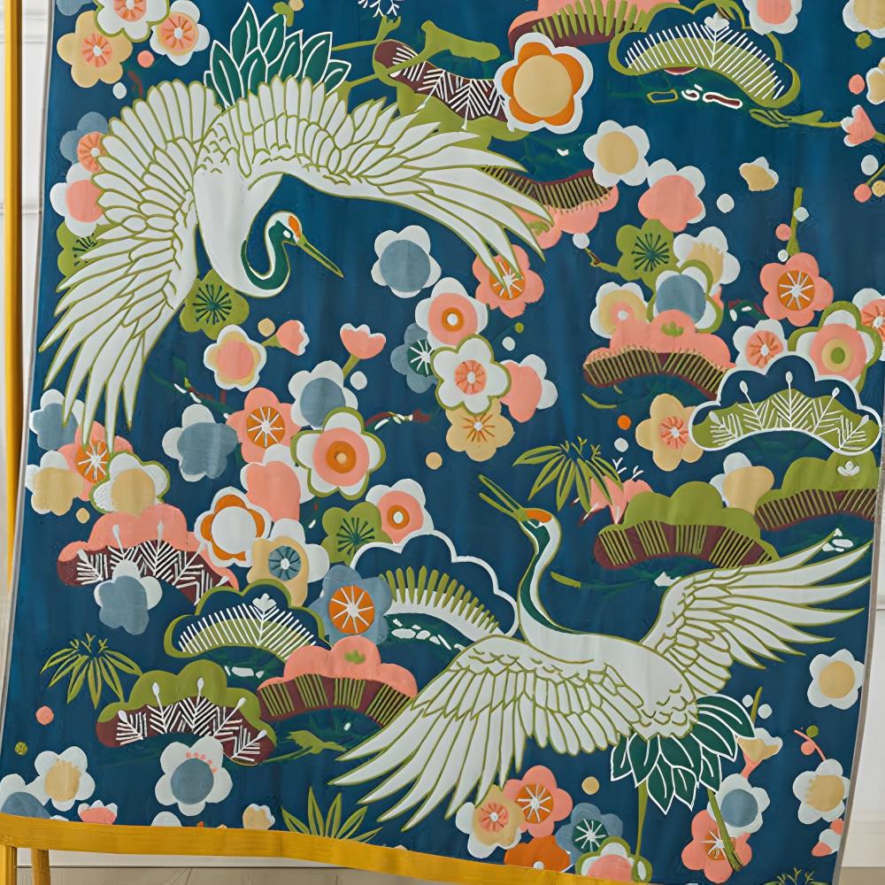 Crane and Floral Cotton Bath Towel 90 × 180 cm – image 3