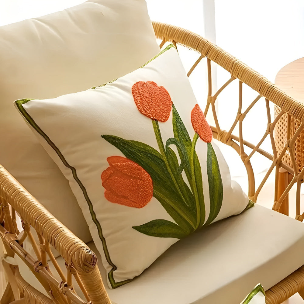 Embroidered Tulip Cotton Cushion Cover – image 9